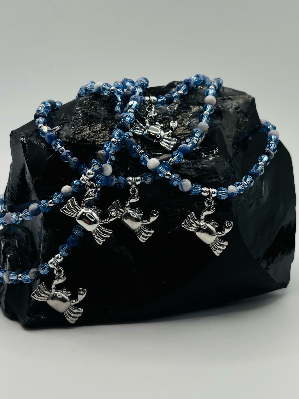 *ANKLET* Silver Crab & Sodalite with Blue Crystal Stretchy Anklet